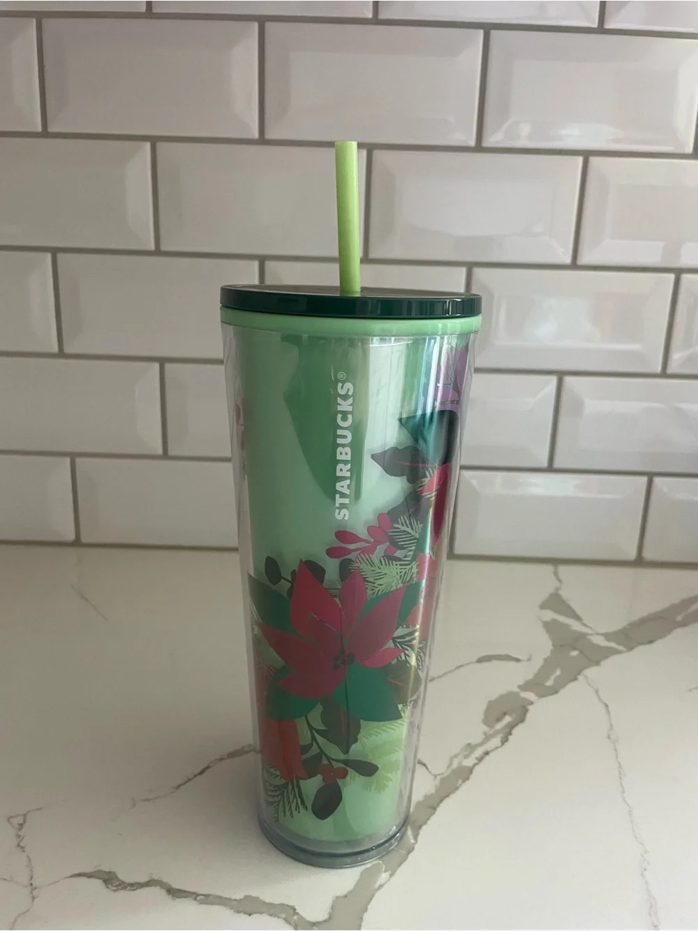 Starbucks 2021 Christmas Holiday Green red Poinsettia ivy Venti 24oz Tumbler cup